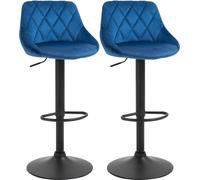 DecHome Set 2 Sgabelli Cucina Bar Alti Metallo/Velluto 51,5x48x83-104 Blu