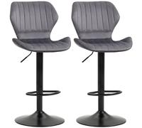 DecHome - Set 2 Sgabelli Cucina/Bar Effetto Velluto Girevoli con Altezza Regolabile e Poggiapiedi Grigio 47x51.5x94-114cm