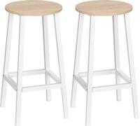 DecHome Set 2 Sgabelli da Cucina in Truciolato e Acciaio con Piano Liscio e Poggiapiedi 32.5x32.5x65 cm Bianco e Legno - 616ND-835
