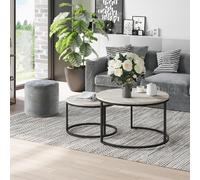 DecHome Set 2 Tavolini da Caffè Sovrapponibili Rotondi in Metallo e MDF Effetto Marmo colore Grigio e Nero