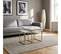 DecHome Set 2 Tavolini Quadrati 45x45x50/37x37x43 Bianco/Oro