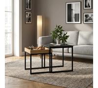 DecHome Set 2 Tavolini Quadrati Legno e Acciaio 45x45x45/40x40x40 Nero