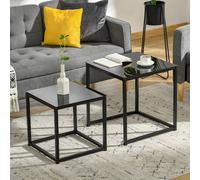 DecHome Set 2 Tavolini Salotto in Vetro Moderni in Acciaio e Vetro Temperato Nero