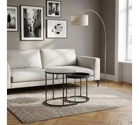 DecHome Set 2 Tavolini Tondi Legno e Metallo 42x54/36,5x48,5 Grigio/Nero
