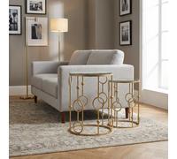 DecHome Set 2 Tavolini Tondi Metallo e Vetro Temperato 41x57/36x51 Oro