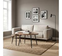 DecHome Set 2 Tavolini Tondo/Ovale Legno e Metallo 80x55x49/40x39 Legno Scuro