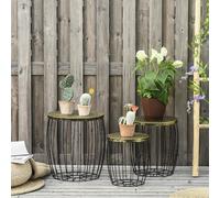 DecHome Set 3 Tavolini Salotto Stile Industriale Metallo Nero