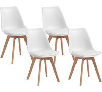 DecHome Set 4 Sedie da Pranzo Stile Nordico in Plastica con Gambe in Legno e Cuscino in Finta Pelle colore Bianco
