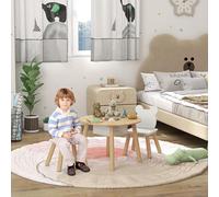 DecHome Set con Tavolo e 2 Sedie per Bambini con Schienale a Orsetto Tavolino con Vano Contenitore colore Bianco e Legno