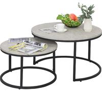 DecHome Set da 2 Tavolini da Caffè Sovrapponibili Rotondi in Metallo e MDF Effetto Marmo colore Grigio e Nero - A262873AO10