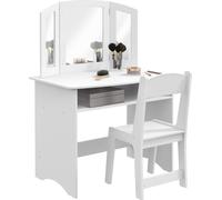 DecHome Set da Trucco Bambini con Tavolo Toeletta,Specchio, Sedia Bianco