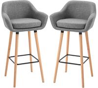 DecHome Set di 2 Sgabelli da Bar Moderni con Cuscino Gambe in Legno e Rivestimento in Tessuto Grigio - 141GY835