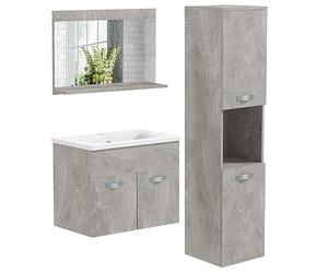 DecHome - Set Mobili Bagno con Mobile Lavabo 60 cm, e Lavandino in Ceramica Colonna Bagno e Specchiera Grigio