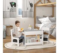 DecHome Set Tavolino Bambini e 2 Sedie con Lavagna e Contenitori Grigio