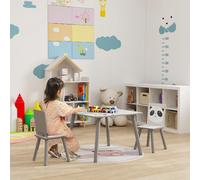 DecHome Set Tavolino e 2 Sedie Bambini 3-8 Anni in Mdf e Legno Grigio