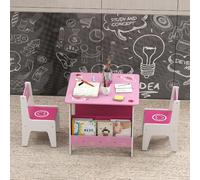 DecHome Set Tavolo con 2 Sedie per Bambini 3-8 Anni Tavolino con Scaffale Rosa