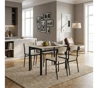 DecHome Set Tavolo da Pranzo Cucina Acciaio 100x63x76.5 cm Rovere/Nero