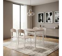 DecHome Set Tavolo da Pranzo Cucina Metallo 105x65x76.5 cm Legno/Bianco