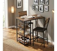 DecHome Set Tavolo da Pranzo Cucina Stile Moderno 3 ripiani con 2 sedie in Acciaio Dimensioni 90x50x90.5 cm colore Legno/Nero