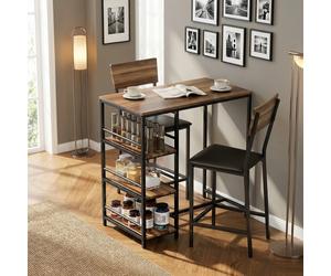 DecHome Set Tavolo da Pranzo Cucina Stile Moderno 3 ripiani con 2 sedie in Acciaio Dimensioni 90x50x90.5 cm colore Legno/Nero