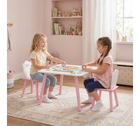 Set Tavolo e 2 Sedie per Bambini 3-6 Anni in Legno Rosa DecHome