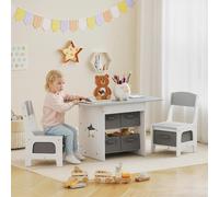 DecHome Set Tavolo e 2 Sedie per Bambini 3-8 Anni con 6 Cassetti in Legno Grigio