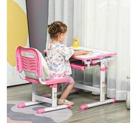 DecHome - Set tavolo e sedia Bambini Banco Scuola Bambini 6-12 Anni con Sedia e Altezza Regolabile Piano Inclinabile 66x47x52-77 cm colore Rosa