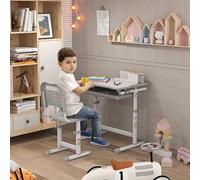 DecHome - Set tavolo e sedia Bambini Banco Scuola Bambini 6-12 Anni con Sedia e Altezza Regolabile Piano Inclinabile 66x47x52-77 cm colore Grigio