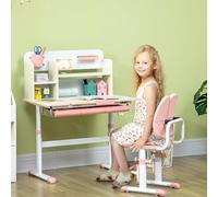 DecHome - Set tavolo e sedia Bambini Banco Scuola con Sedia Bambini 3-12 Anni Altezza Regolabile e Piano Inclinabile colore Rosa