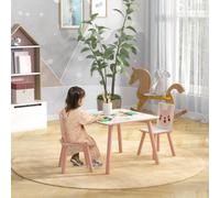 DecHome Set Tavolo e Sedie 3 Pz in Mdf e Legno Disegni Animali 3+ Rosa