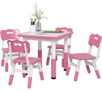 DecHome Set Tavolo e Sedie per Bambini 5pz con 4 Sedie Regolabili 32x36x52.5-56 cm e Tavolo 60x60x46-58 cm colore Rosa - PKA825F