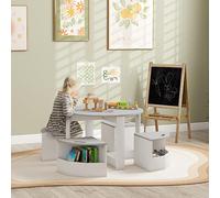 DecHome Set Tavolo per Bambini e 4 Sgabelli Vano Contenitore Grigio