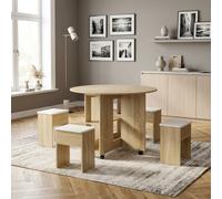 DecHome Set Tavolo Rotondo Pieghevole da Pranzo 4 sgabelli 110x80 cm Rovere