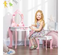 DecHome Set Tavolo Trucco Sgabello Specchio Cassetto Mdf Bianco Rosa