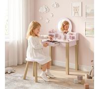 Set Toeletta Trucco Bambini 3-6 Anni con Sgabello e Specchio Legno Rosa DecHome