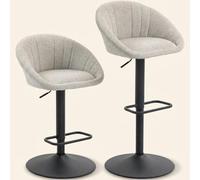 DecHome - Sgabelli Cucina Bar Alto Design Moderno Altezza Regolabile in Tessuto Beige Set 2 Pezzi