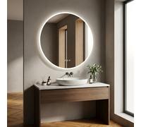 DecHome Specchio Bagno con Luci LED Tondo in Metallo 80 cm Argento