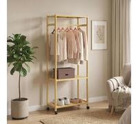 DecHome Stand Appendiabiti da Terra con Barra Ripiani in Bambù 70x35x175cm Legno