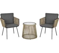 DecHome - Tavolino da Giardino 2 Poltroncine Set da Esterno 3 Pezzi in PE Rattan Cachi e Grigio