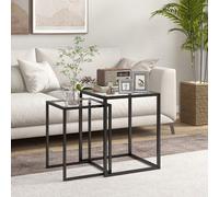 Tavolino Salotto Moderno Acciaio/Vetro Set 2 Tavolini Nero DecHome