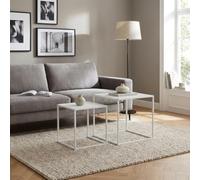 DecHome - Tavolino Salotto Moderno in Acciaio Dimensioni 40x40/35x35 cm Set 2 Tavolini Quadrati Sovrapponibili colore Bianco