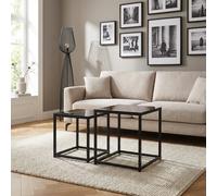 DecHome Tavolino Salotto Moderno in Acciaio e Vetro Temperato Dimensioni 50x50x52/42x42x42 cm Set 2 Tavolini Quadrati Sovrapponibili colore Nero