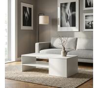 DecHome Tavolino Salotto Moderno in Legno Rettangolare Dimensioni 110x52x36 cm Vano Contenitore colore Bianco