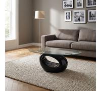 DecHome - Tavolino Salotto Moderno in Vetro Temperato Ovale Dimensioni 115x65x40 cm Colore Nero Lucido