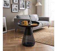 Tavolino Salotto Tondo Vetro Temperato e Ferro 60x43 Nero Tiglio DecHome