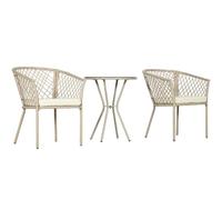 DecHome - Tavolo da Giardino in Rattan con 2 Poltroncine con Cuscini e Tavolino da Caffè in Vetro colore Khaki