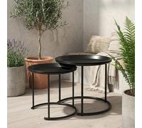 DecHome - Tavolo da Giardino Rotondo Set 2 Tavolini in Acciaio Dimensioni 43x43x38 cm colore Nero