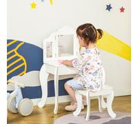 DecHome Tavolo da Trucco Bambini con Sgabello e Triplo Specchio 63x40x85 Bianco