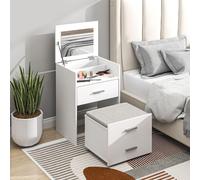 DecHome Tavolo da Trucco con Specchio, 2 Cassetti e Sgabello Bianco