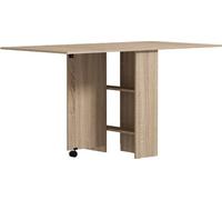 DECHOME - Tavolo Pieghevole con 2 Ribalte per 6 Persone con Ripiani e Rotelle Integrate color Legno Naturale